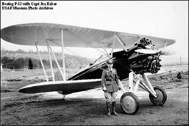 Captain Ira Eaker with a Boeing P-12