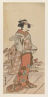 Iwai Hanshiro IV 1782-1788. woodcut print. 31.5 × 14.3 cm (12.4 × 5.6 in). New York City, Brooklyn Museum.