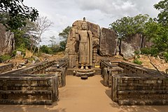 The Avukana Buddha statue, a 12-metre-tall (39 ft) standing Buddha statue from the reign of Dhatusena of Anuradhapura, 5th century Buda de Avukana - 01.jpg