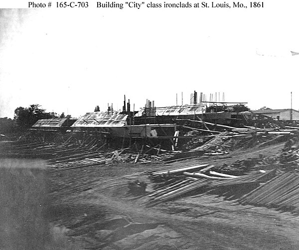City-class ironclads under construction at St. Louis, Missouri, in 1861.