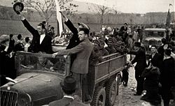 Macedonian Bulgarians welcomed the Bulgarian troops in April 1941. Bulgarian army 1941.jpg