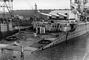 Het achterschip van de Lützow is bijna afgeknapt door een torpedotreffer van de Britse onderzeeër Spearfish.