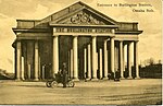 A 1910 postcard shows the historic columns at the front entrance of Omaha's Burlington Station. Burlington Station Front Entrance (Omaha).jpg