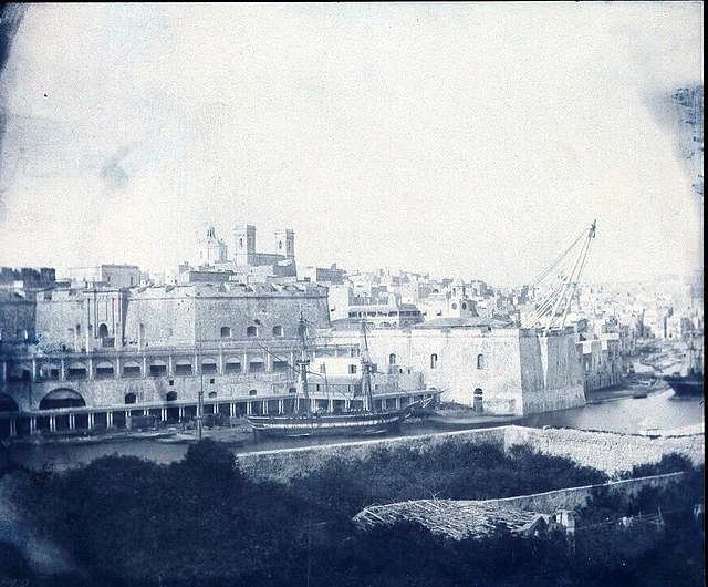 Dockyard at Senglea in 1846, calotype by Calvert Jones