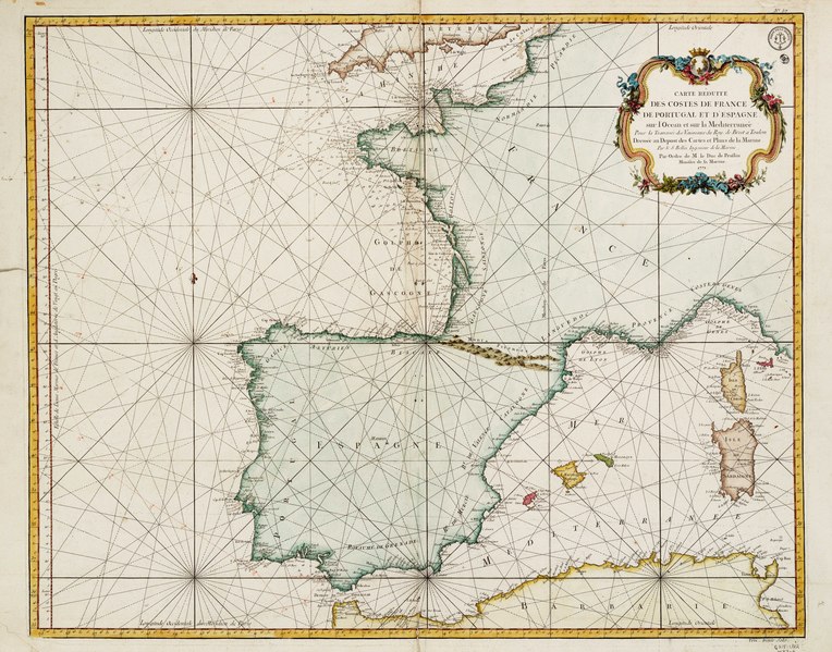 File:Carte reduite des costes de France de Portugal et d'Espagne sur l'Ocean et sur la Mediterranee pour la traversee des vaisseaux du Roi de Brest a Toulon RMG F0125.tiff