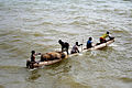 Indian split-log fishing canoe