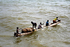 Indian split-log fishing canoe
