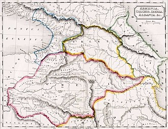 Carte montrant le contour de l'Ibérie, au nord de l'Arménie.