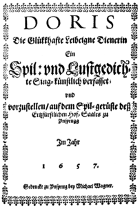 Cesti - La Dori - German abstract, Innsbruck 1657 - title page.png