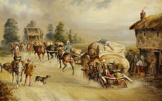 Laden Horse-drawn Wagons on the Road