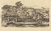 A drawing of several simple huts