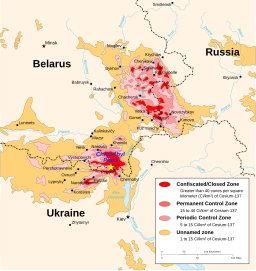 Strålingskart over Tsjernobyl frå 1996