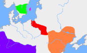 Die sog. "Tschernjachow-Kultur" (orange) wird häufig mit dem Königreich von Ermanarich gleichgesetzt (Anfang 4. Jh.)