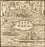 Сьеса де Леон. Первое изображение озера Титикака (1553).