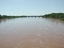 Cimarron River near Guthrie, Oklahoma at flood stage. Photo provided by National Weather Service.