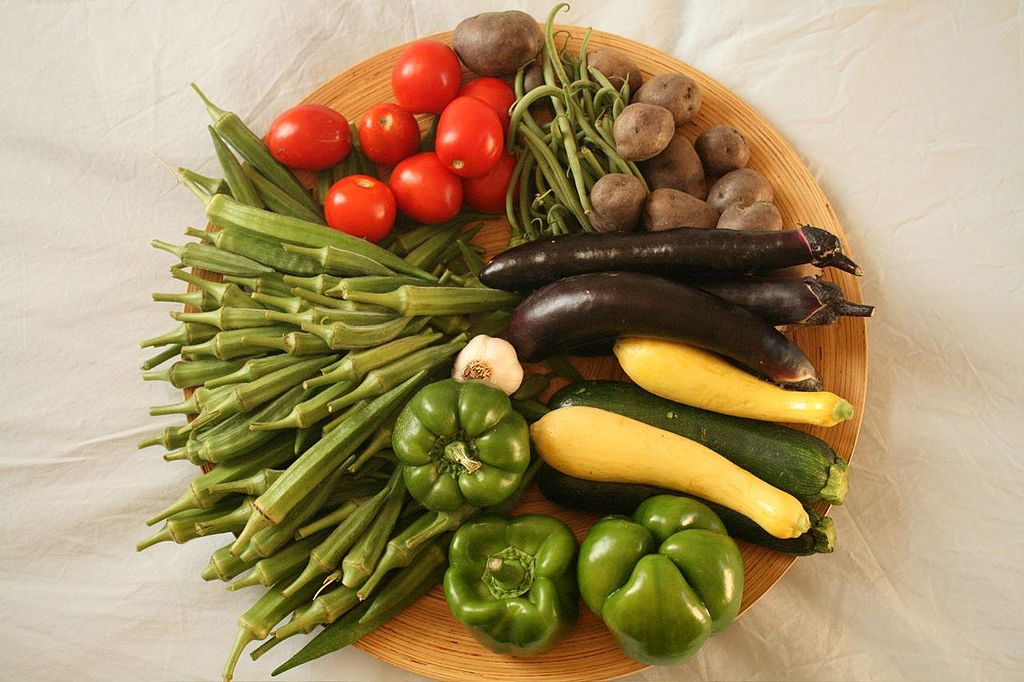 Wooden plate with a variety of vegetables