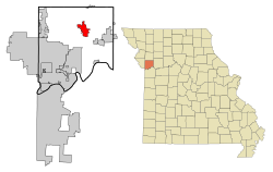 卡尼在克萊縣及密蘇里州的位置（以紅色標示）