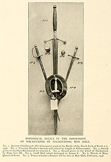 Historical relics in possession of Mackintosh of Mackintosh, Moy Hall. Claymore used at Battle of the North Inch 1396.jpg