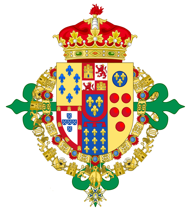 Description de l'image Coat of arms of Prince Carlos of Bourbon-Two Sicilies (1870-1949)-External Ornaments as Infante of Spain.svg.