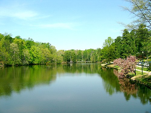 Looking out over Westhampton Lake from Tyler Haynes Commons