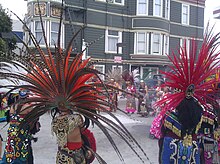 Concheros performing in San Francisco, California Concheros dancers in SF.jpg