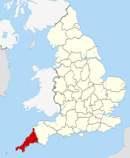 Pozicija Cornwalla na karti Engleske