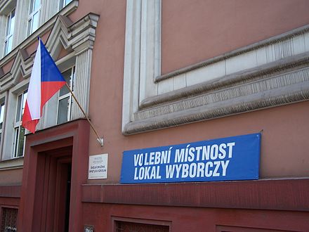 Czech-Polish bilingual signs during the municipal elections in Český Těšín, Czech Republic