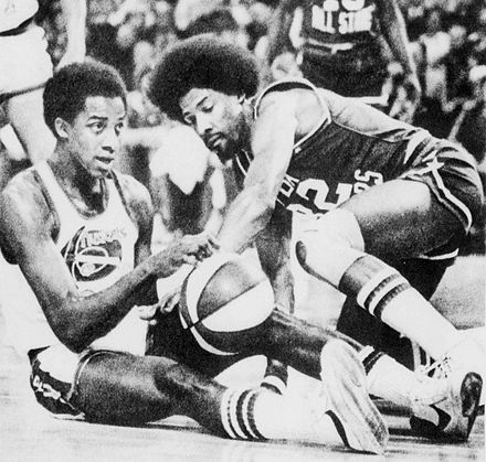 Thompson (left) and Julius Erving, 1976 ABA All-Star Game, January 27, 1976