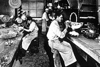 Pièces montées for a banquet being prepared in the kitchen of Delmonico's Restaurant in New York in 1902