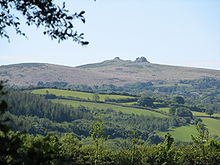 A typical distant view of Haytor as seen from the A38 road between Exeter and Plymouth