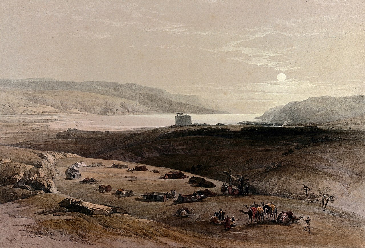 Encampment at the site of ancient Jericho. Coloured lithogra Wellcome V0049460.jpg