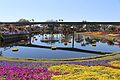 Vibrant flowers and monorail line