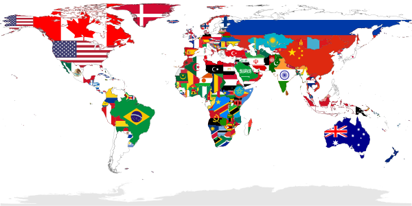 A flag-map of the world.