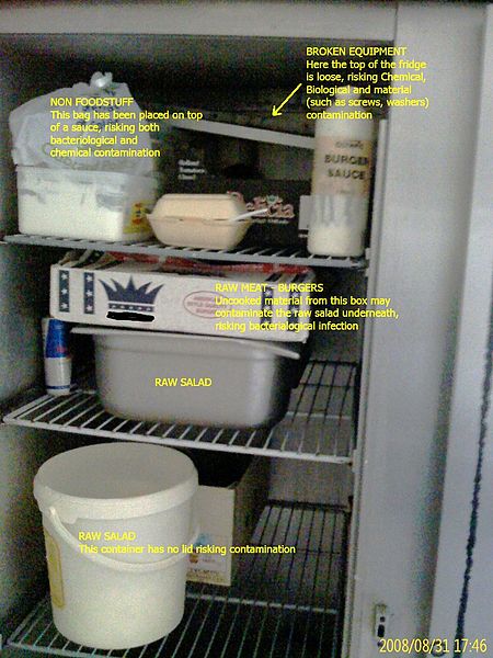 Poorly stored food in a refrigerator