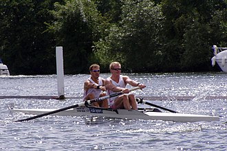 In this picture of a coxless pair in the drive part of a "stroke", the rower on the right of the photo and closest to the stern of the boat is the "stroke" rower and is rowing "strokeside" or "port" GB Pair at Henley 2004.JPG