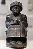 Statue of Gudea I, dedicated to the god Ningishzida; 2120 BC (the Neo-Sumerian period); height: 46 cm, width: 33 cm, depth: 22.5 cm; Louvre