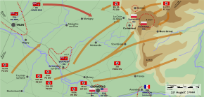 German counterattacks against Canadian-Polish positions on 20 August 20, 1944 Hill 262 20 Aug 1944.svg