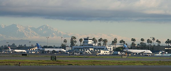 Long Beach Airport with Mount San Antonio and Timber Mountain in the background