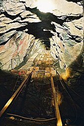 A 50 degree incline within the Honister Slate Mine. Honister1.jpg