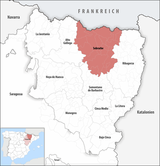 Die Lage der Comarca Sobrarbe in der Provinz Huesca