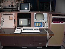 A shell of a control and display unit for the International Ultraviolet Explorer (IUE) satellite, preserved in the Steven F. Udvar-Hazy Center. IUE control console.jpg