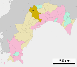 Inos läge i Kōchi prefektur      Städer Landskommuner:      Köpingar      Byar