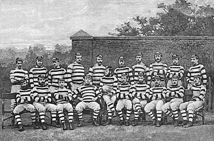 First Ireland rugby team: defeated by England on 15 February 1875 at The Oval, by two goals and a try to nil