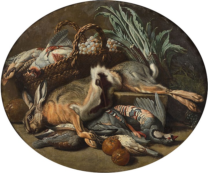 File:Jacob van der Kerckhoven - Still life with a hare, birds and a fruit basket.jpg