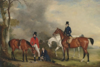 James Ogilvie Fairlie with his grooms and the three principal steeplechasers in his stables[4]