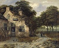 A peasant cottage label QS:Len,"A peasant cottage" label QS:Lnl,"Een boerenwoning" . 1646-1684. oil on panel medium QS:P186,Q296955;P186,Q106857709,P518,Q861259 . 30 × 37 cm (11.8 × 14.5 in). Amsterdam, Rijksmuseum Amsterdam.