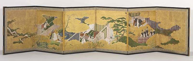 File:Japanese - Six-fold Screen with Scenes from "The Genji Monogatari" - Walters 35210 - View A.jpg