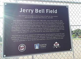 Jerry Bell Field is a baseball field in Casey Lake Park, North Saint Paul named in honor of Jerry in 2017. Jerry Bell Field.jpg