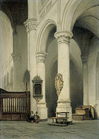 Interior of a Church label QS:Len,"Interior of a Church" label QS:Lpl,"Wnętrze kościoła" label QS:Lnl,"Kerkinterieur" Circa 1840-1848. oil on canvas medium QS:P186,Q296955;P186,Q12321255,P518,Q861259 . 56.7 × 41 cm (22.3 × 16.1 in). Amsterdam, Rijksmuseum Amsterdam.