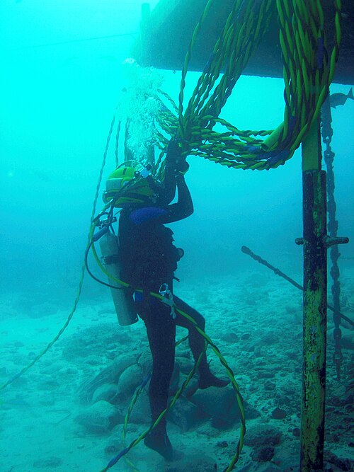 Aquanaut Josef Schmid working outside the Aquarius underwater laboratory in 2007.